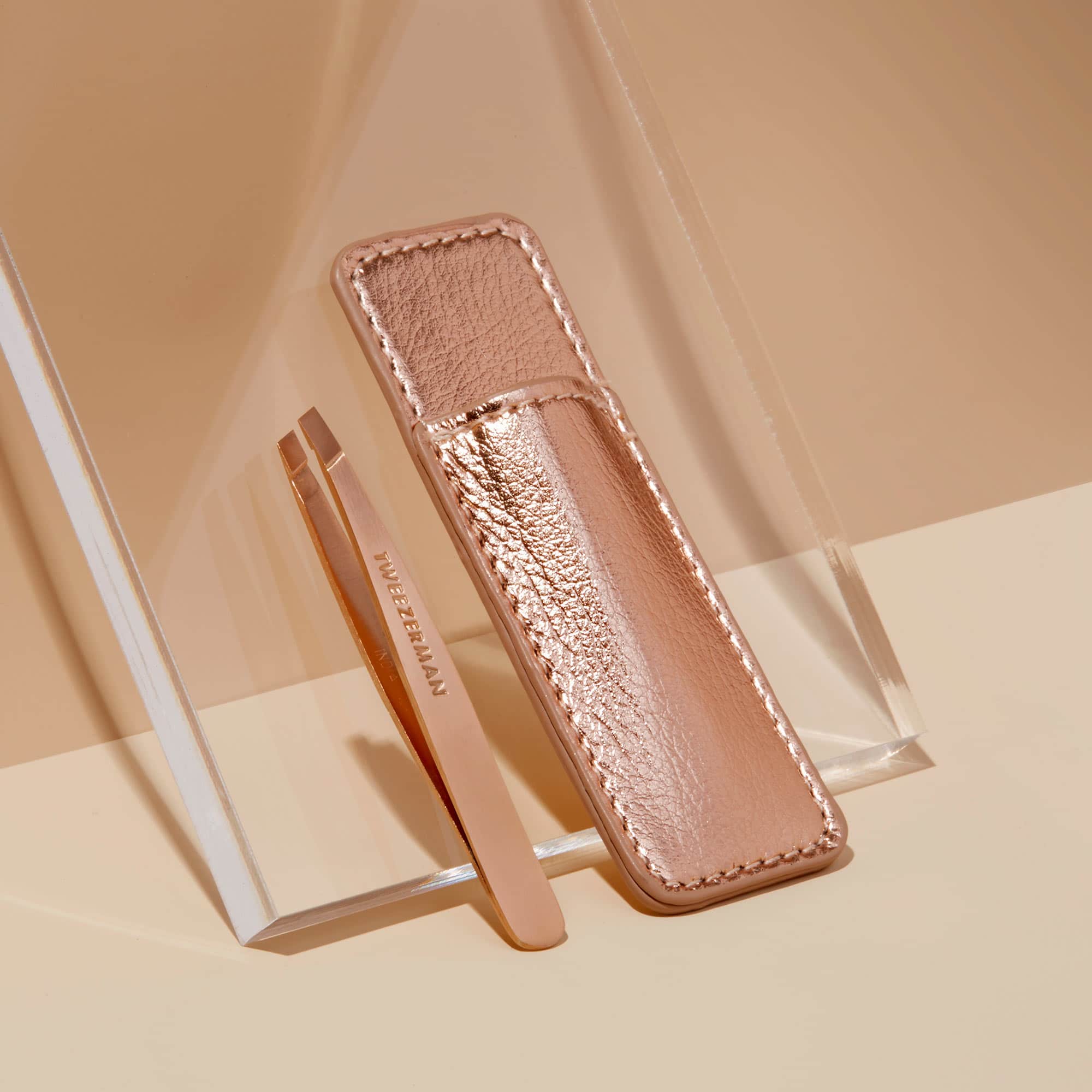 Tweezerman Rose Gold Mini Slant Tweezer with Case - Limited Edition 