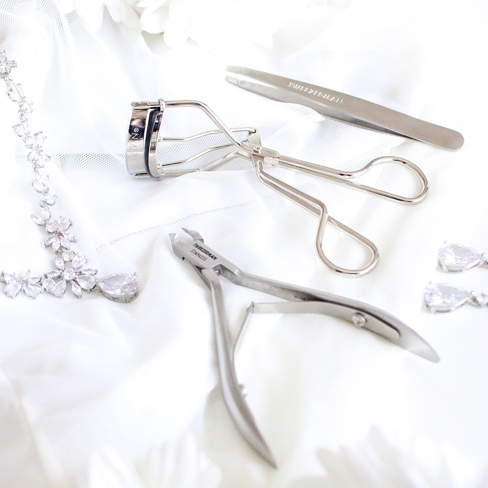 The Cuticle Nipper, Eyelash Curler and the Tweezers, perfect for Nail and Brow wedding prep.